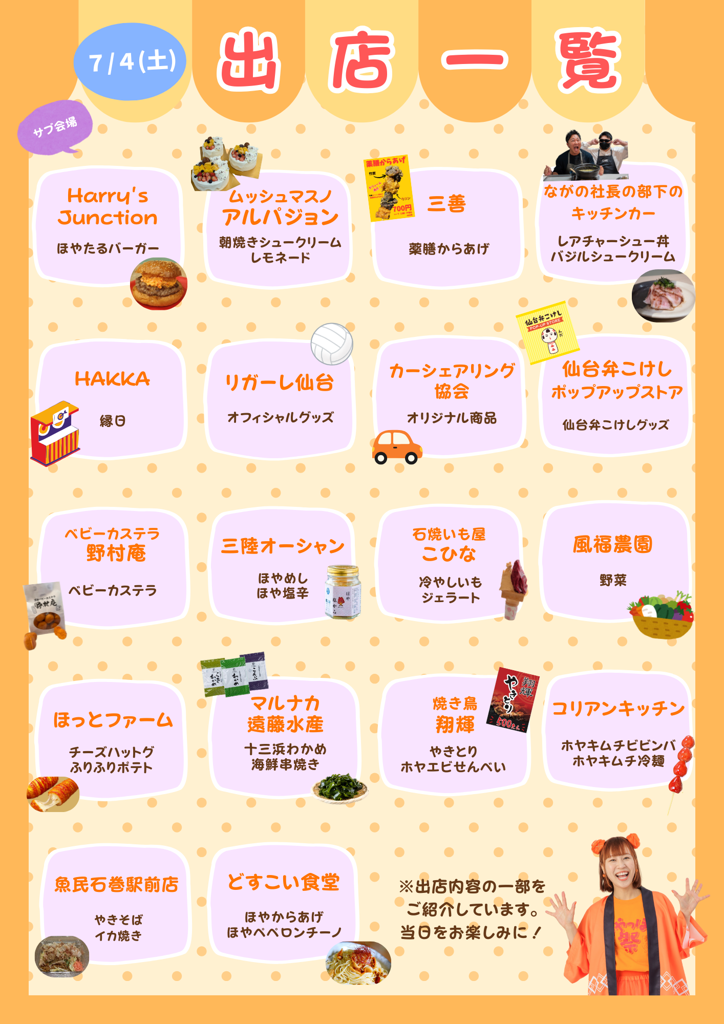 7/4（土）サブ会場 出店者一覧