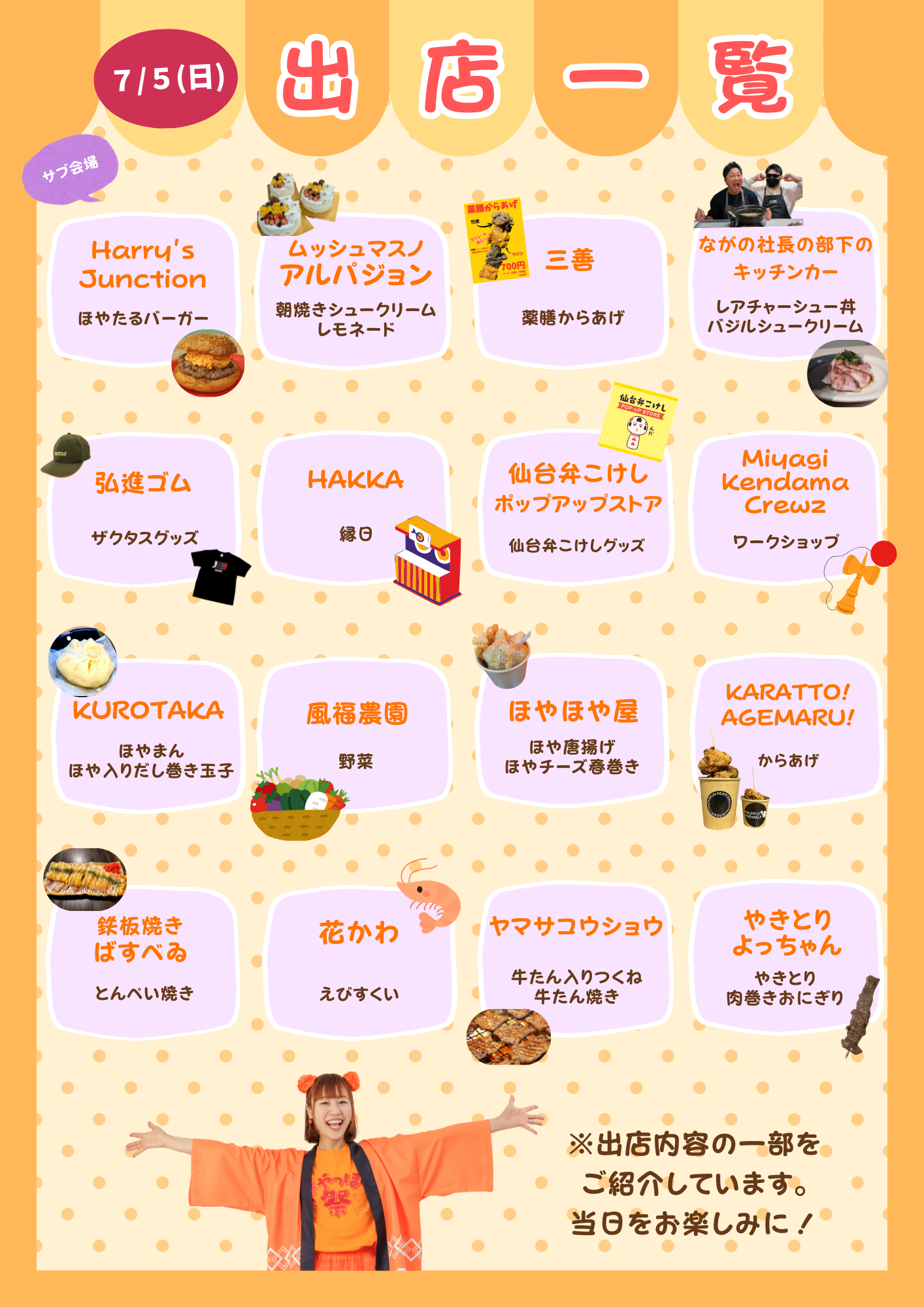 7/5（日）サブ会場 出店者一覧